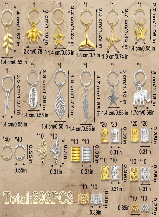 VENOFEN 292PCS Hair Jewelry for Braids Gold Silver Loc Charms Dreadlock Braids Clips Multi-Style Metal Cuffs Rings Hair Accessories for Women Men - Image 4